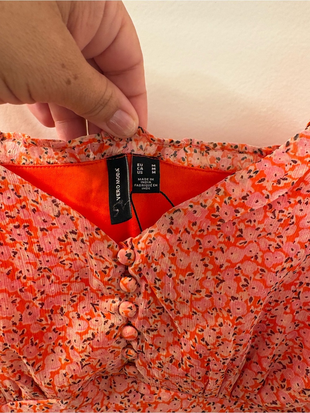 Vero Moda Orange Floral Ruffle Dress M NWT PTP 20/length 29 - Picture 3 of 10
